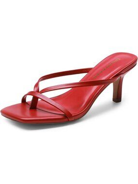 DREAM PAIRS Women's Red Flip Flops Kitten Low Heels Open Square Toe Heels